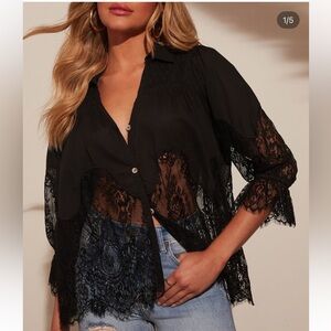 Vici Women’s Keila Puff Sleeve Lace Button Down Size M Victorian Inspired